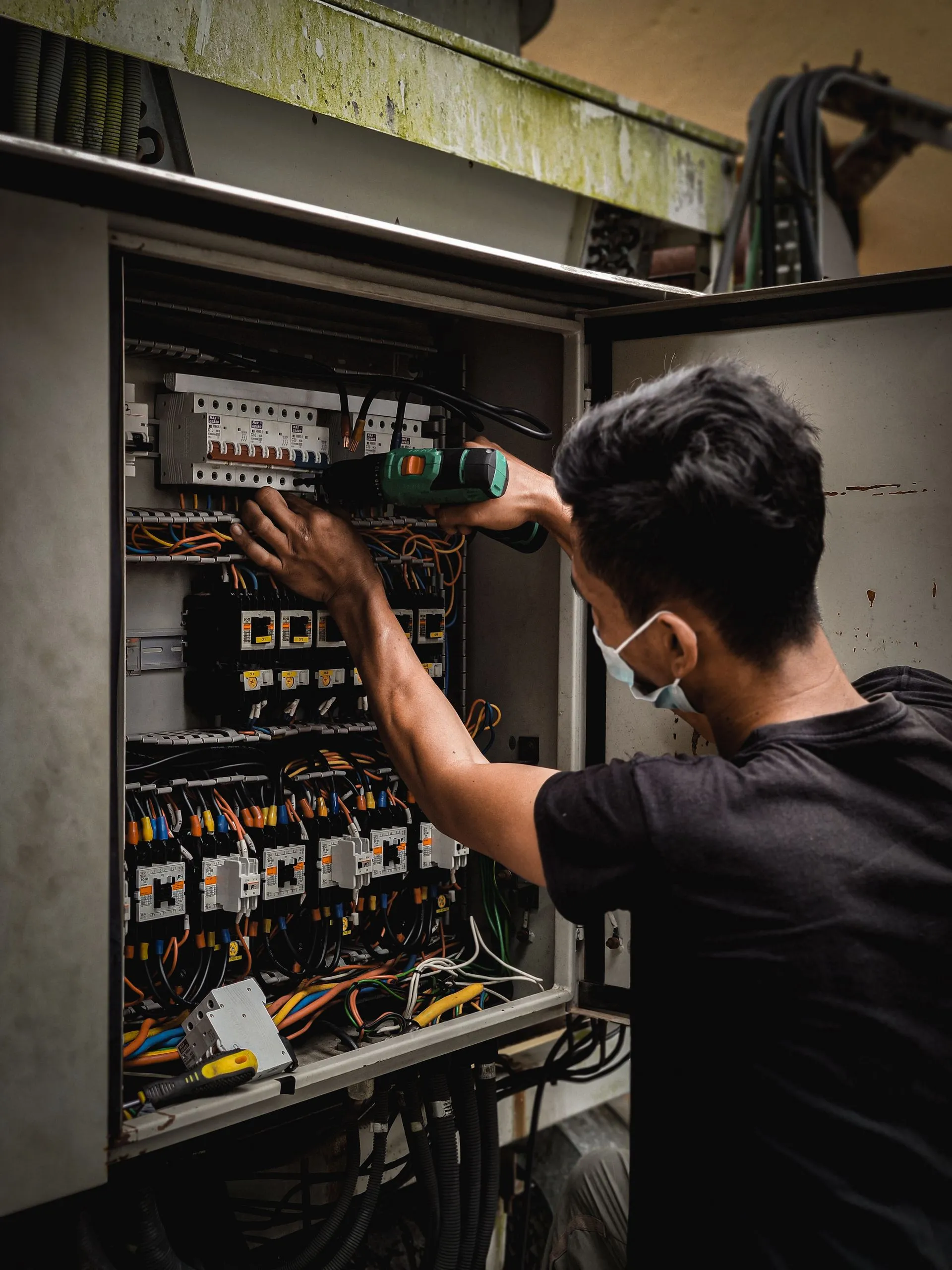 Circuit breaker panel with color-coded wiring